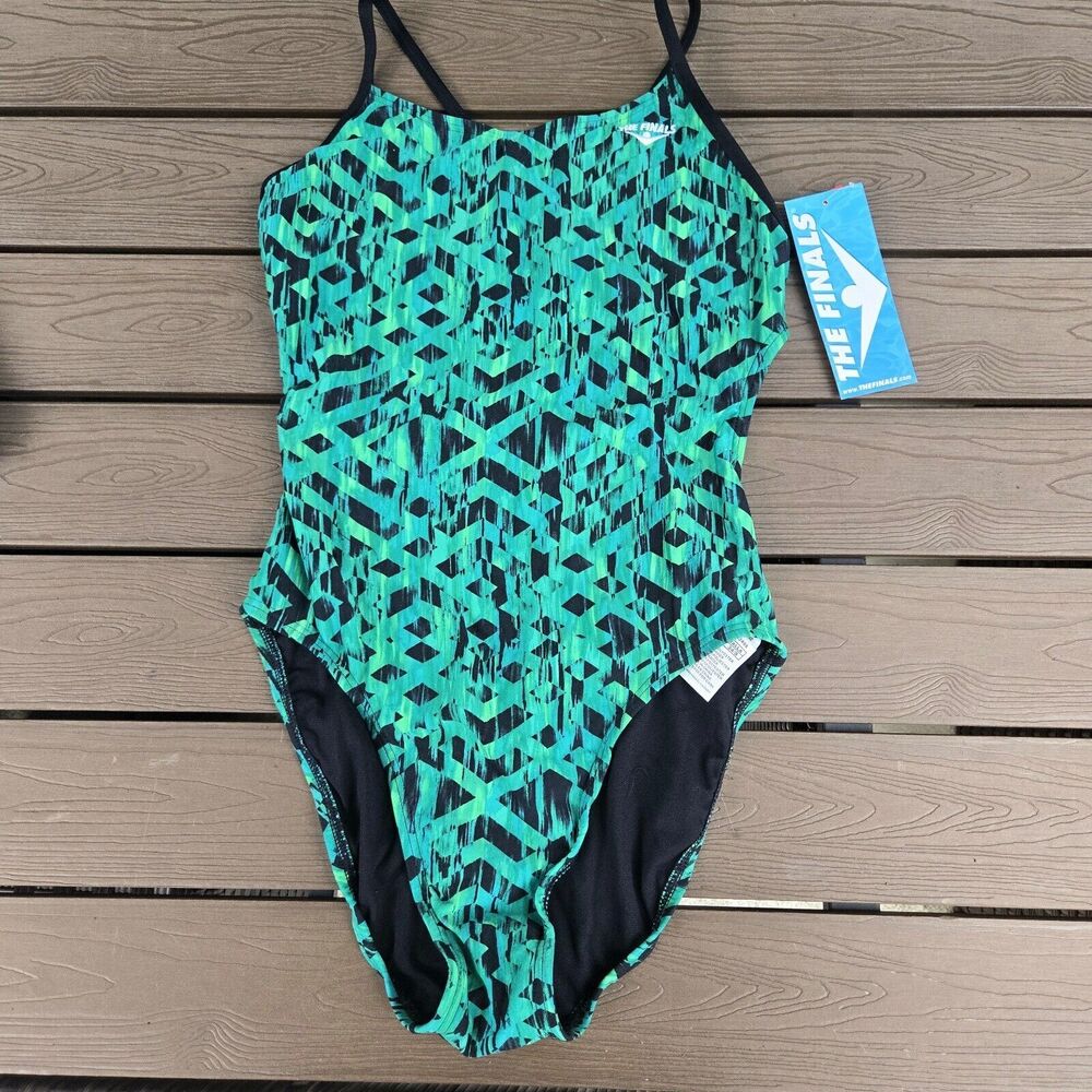 TYR The Finals Women Girls Omega Swimsuit Swanback Green 1 Piece- Size 28 New